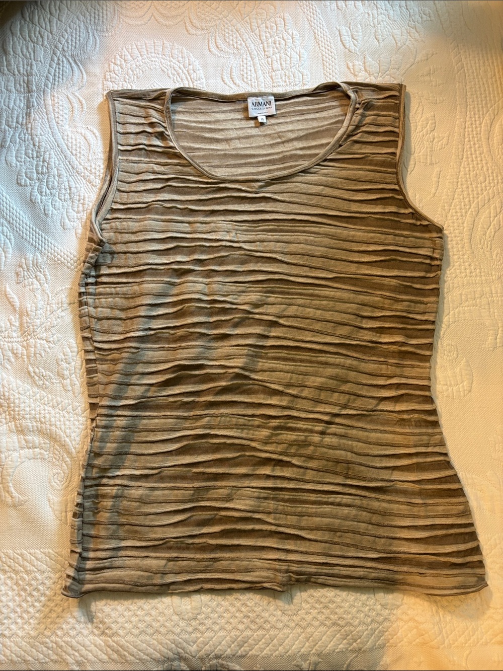 Armani Collezioni Textured Sleeveless Tank Top in Taupe